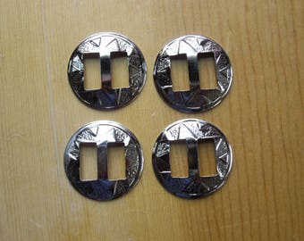 Lot of 4 Slotted 1" Conchos, Light Weight Metal, Nickel Plated, Chrome Colored (Shiny), Crafts