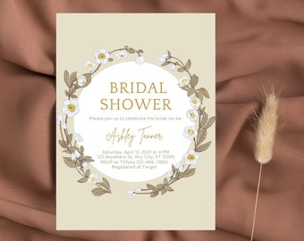 Invitation à la mariée ou à la baby shower | | de téléchargement instantané | 5x7 | d’invitation florale Boho Invite | | d’invitation beige Invitation neutre
