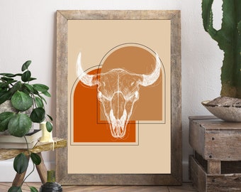 Boho Skull | Digital Print | Western Decor | Boho Decor | Cow Skull Print