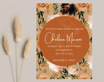 | d’invitation florale Boho | de téléchargement numérique Invitation à la douche nuptiale | Baby Shower Invitational