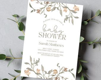| Floral Invite vintage | de téléchargement numérique Baby Shower Invitez | Douche nuptiale Invitez |