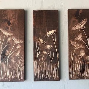 Wildflower wood wall art hand carved home decor