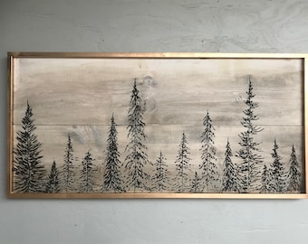 Wood wall art carved tree forest home decor