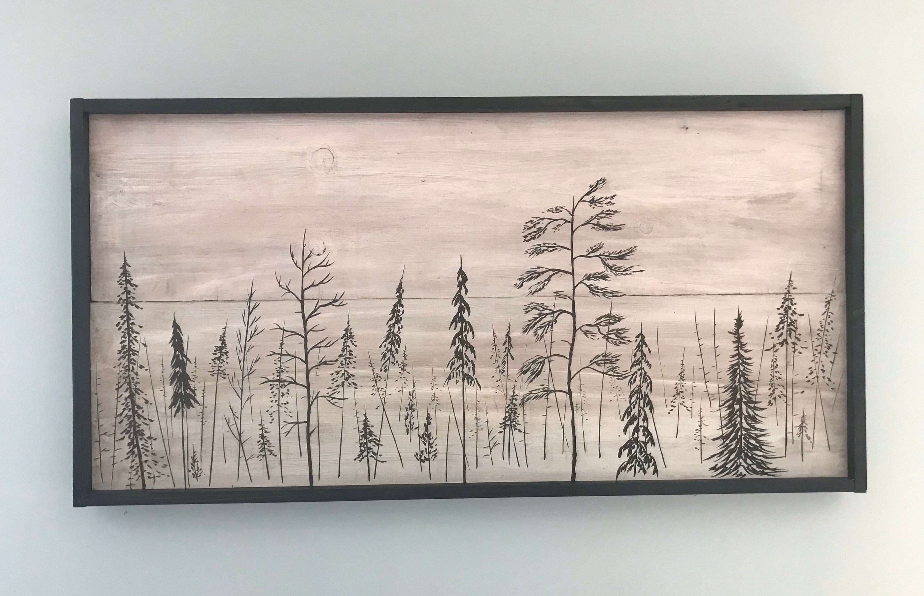 Large Wood Hand Carved and Framed Tree Forest - Etsy