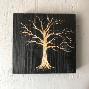 Wood wall hanging hand carved tree
