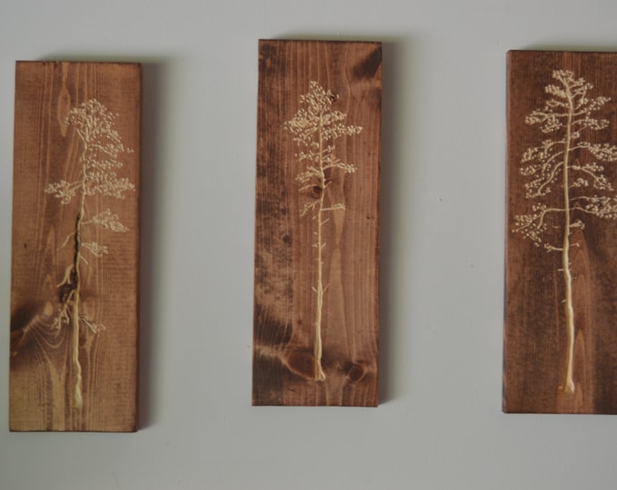 3 individual Carved tree wood wall hanging art