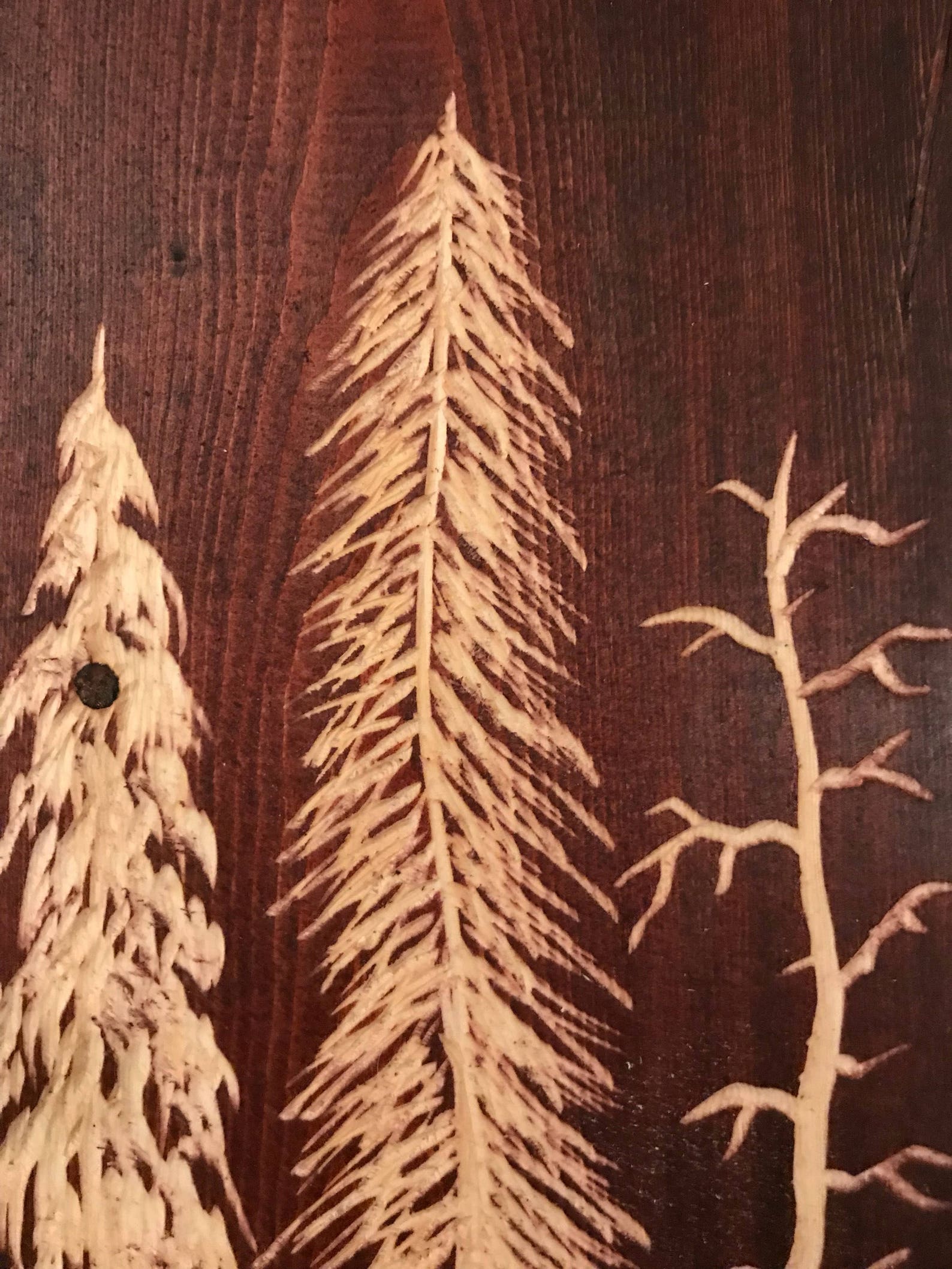 Pine Tree Wood Wall Art Hand Carved on Red Oak 16 X Etsy
