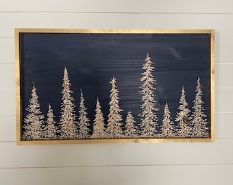 Large Wood Hand Carved and Framed Tree Forest | Etsy