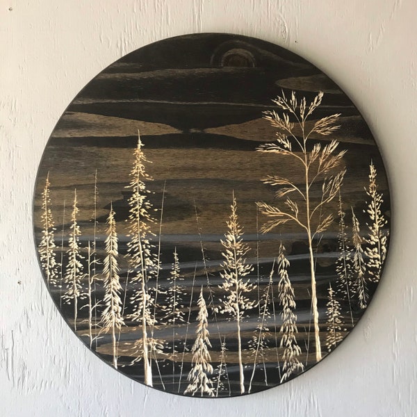 Circle carved wood wall tree forest hanging decor