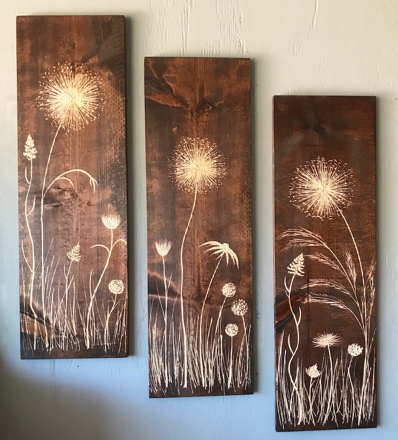 Large wildflower wall art hand carved Etsy