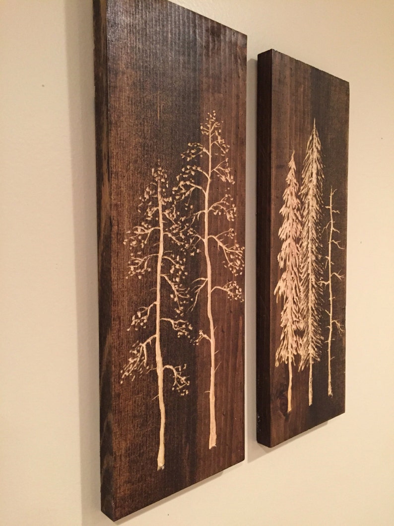 2 pieces of Carved Pine tree wall art 16high X 5.5in Etsy