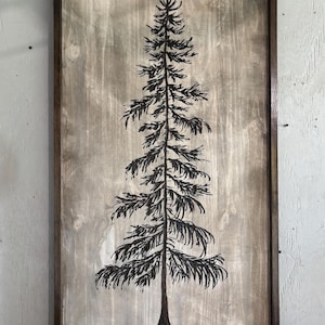 Large Pine hand carved wood wall art with dark walnut frame
