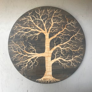Wood wall art tree of life circle wood carving 30” inch