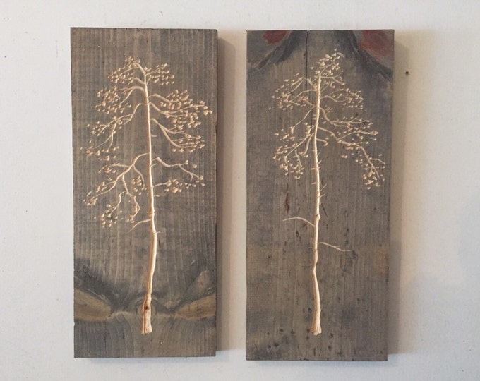 2 Pieces of Wood Wall Tree Art Carved and Stained Etsy