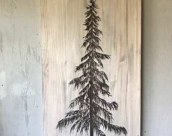 Large Douglas fir hand carved wood wall art