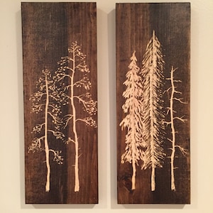 2 pieces of Carved Pine tree wall art 16&quot;high X 5.5in wide