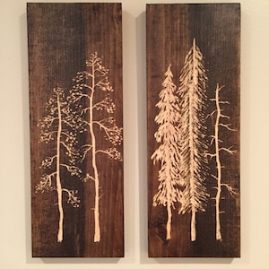 2 pieces of Carved Pine tree wall art 16"high X 5.5in wide