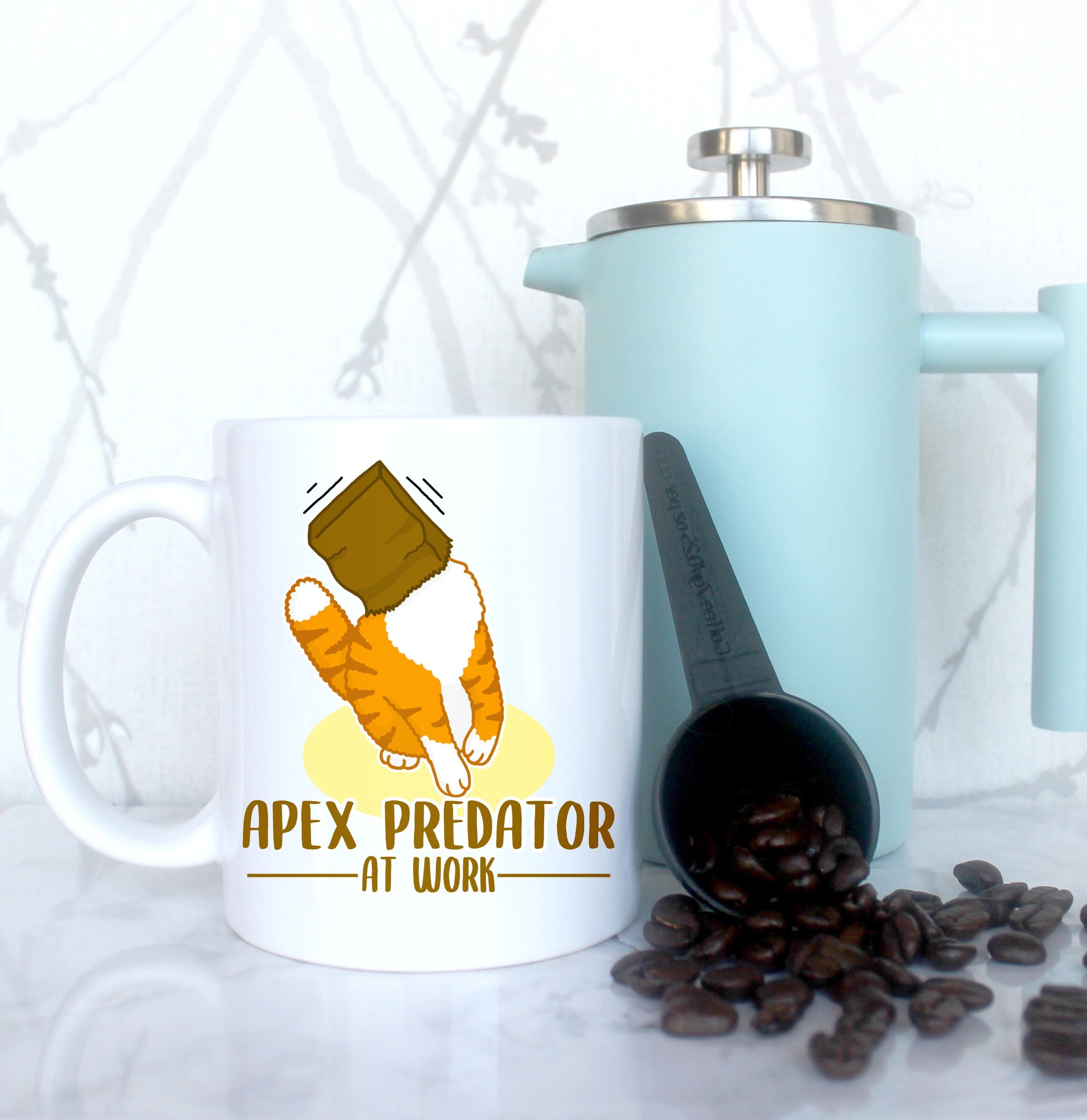 Apex Predator at work, orange cat behavior, Funny cat mug, cat lover gift, funny cat coffee mug, gift for cat lovers, orange cat mom