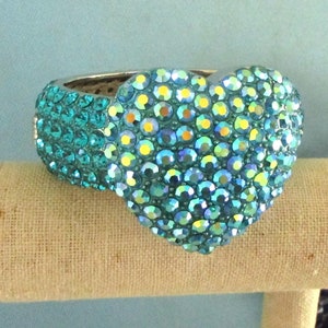 Vintage *Rare* Fabulous Butler and Wilson Blue Rhinestone Pave Heart Hinged Bracelet