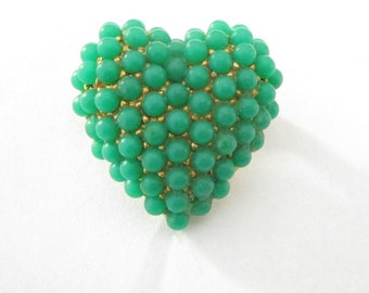 Tiny Gold Toned Heart Pin with Faux Turquoise Balls