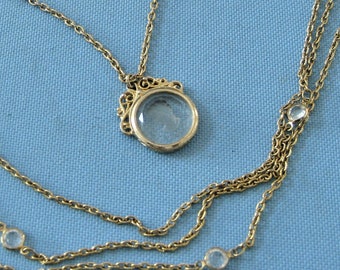 bronze tone frame setting bronzegold tone metal OUTSTANDING Vintage PINK Camphor Glass Pink Rhinestone Pendant Necklace snake chain