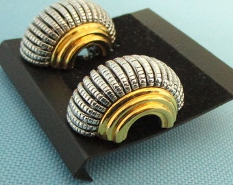 Vintage Joan Rivers Two-Tone Shrimp Hoop Clip Earrings