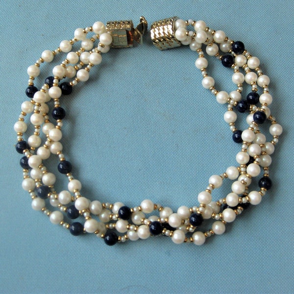 Fabulous Mimi di N 1977 Faux Pearl and Lapis Multi-Strand Torsade Necklace