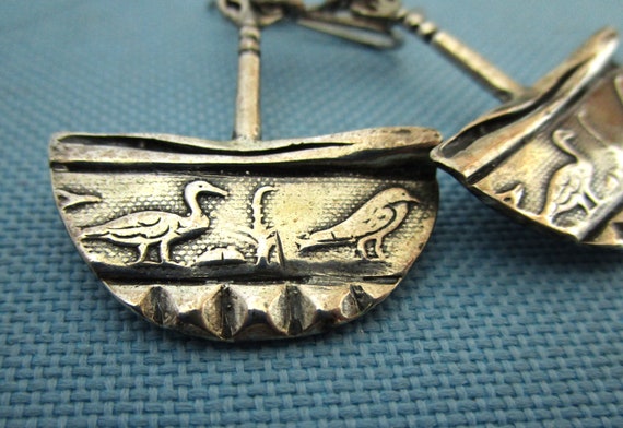 Signed Sterling Egyptian Style Bird Dangle Earrin… - image 4