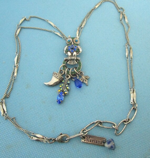 Vintage Mariana Silver Tone and Blue Crystal Owl … - image 3