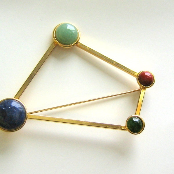 Large Trapezoid Gold tone and Glass Brooch