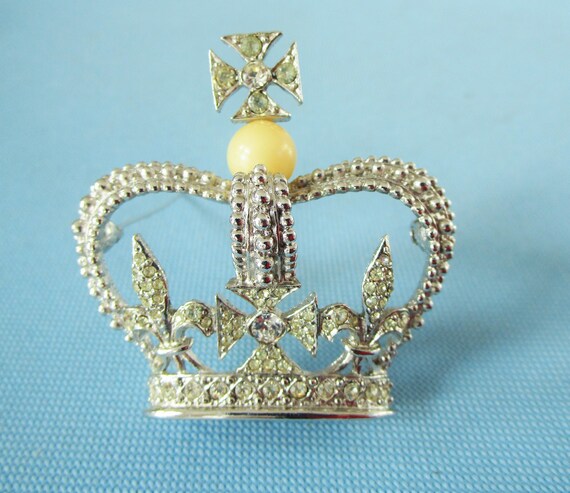 Park Lane Silver Tone and Rhinestone Crown Brooch… - image 4