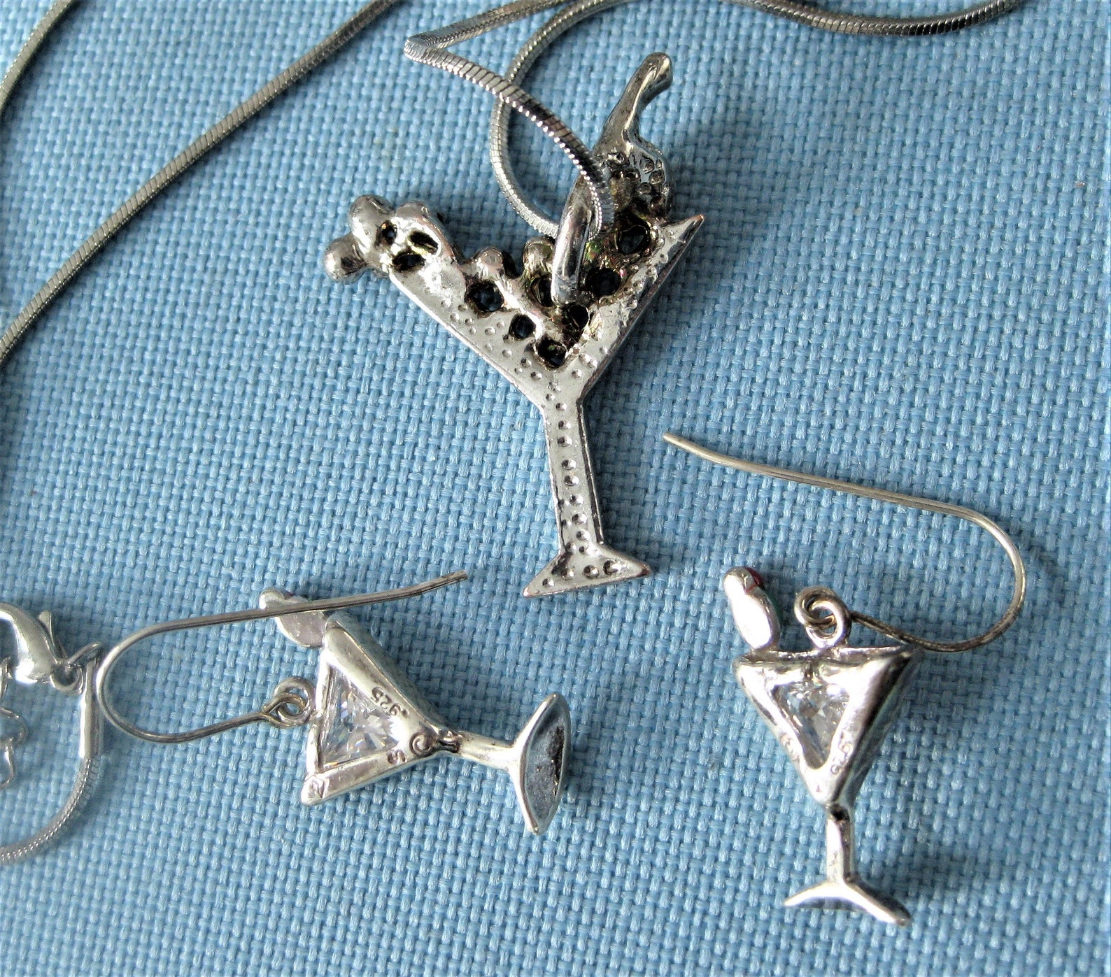 Rhinestone Martini Necklace and Dangle Martini Earrings Etsy