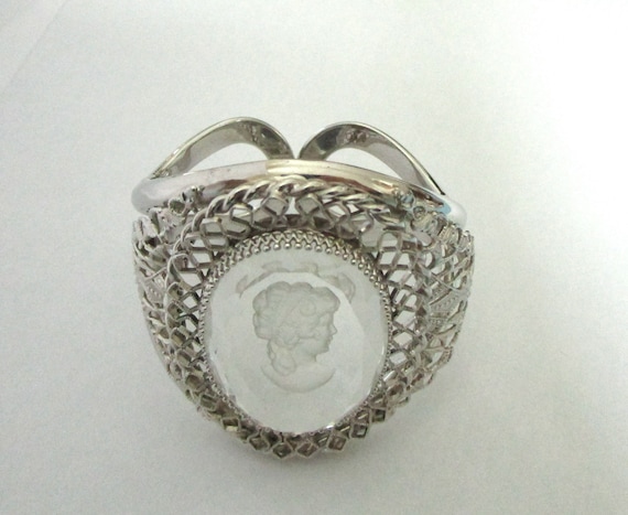 Reverse Carved Glass Intaglio Silver Tone Hinged … - image 6