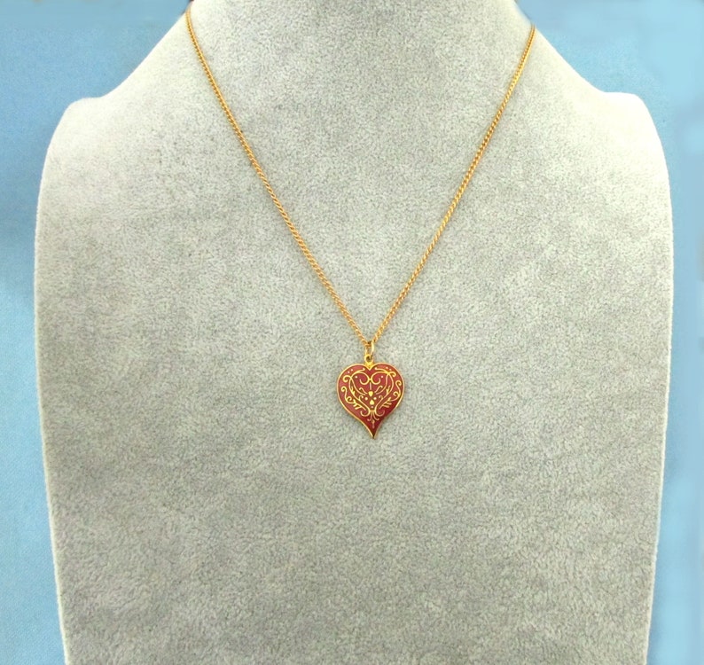 Vintage MMA Red and Rose Gold Tone Enamel Heart Necklace - Etsy