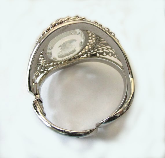 Reverse Carved Glass Intaglio Silver Tone Hinged … - image 7