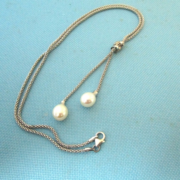 Vintage Dyadema Sterling Silver and Faux Pearl Lariat Necklace