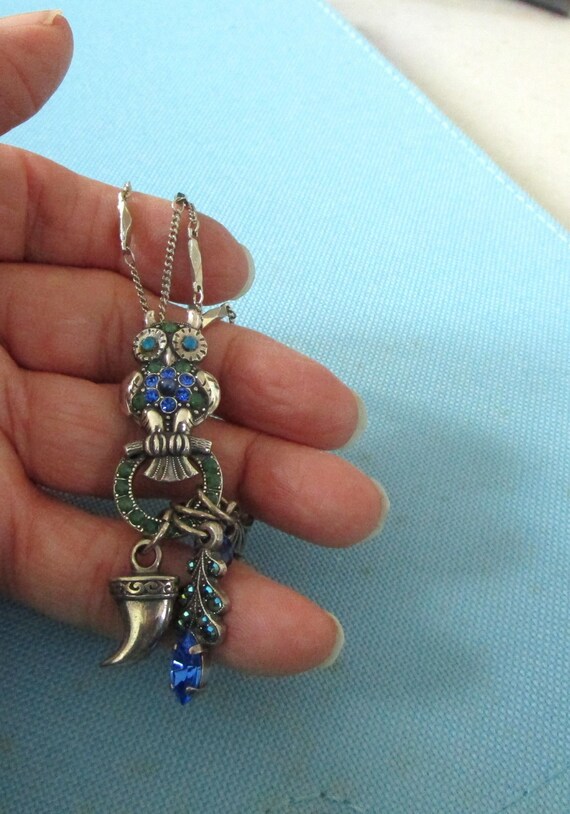 Vintage Mariana Silver Tone and Blue Crystal Owl … - image 1