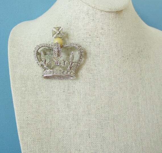 Park Lane Silver Tone and Rhinestone Crown Brooch… - image 3