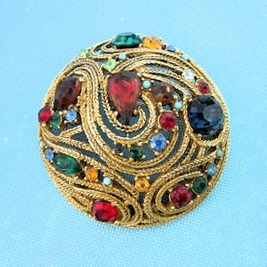 Vintage Unsigned La Roco Gold Tone Openwork Spherical Crystal Brooch/Pendant