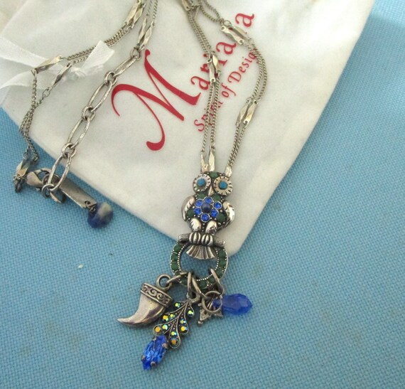 Vintage Mariana Silver Tone and Blue Crystal Owl … - image 5