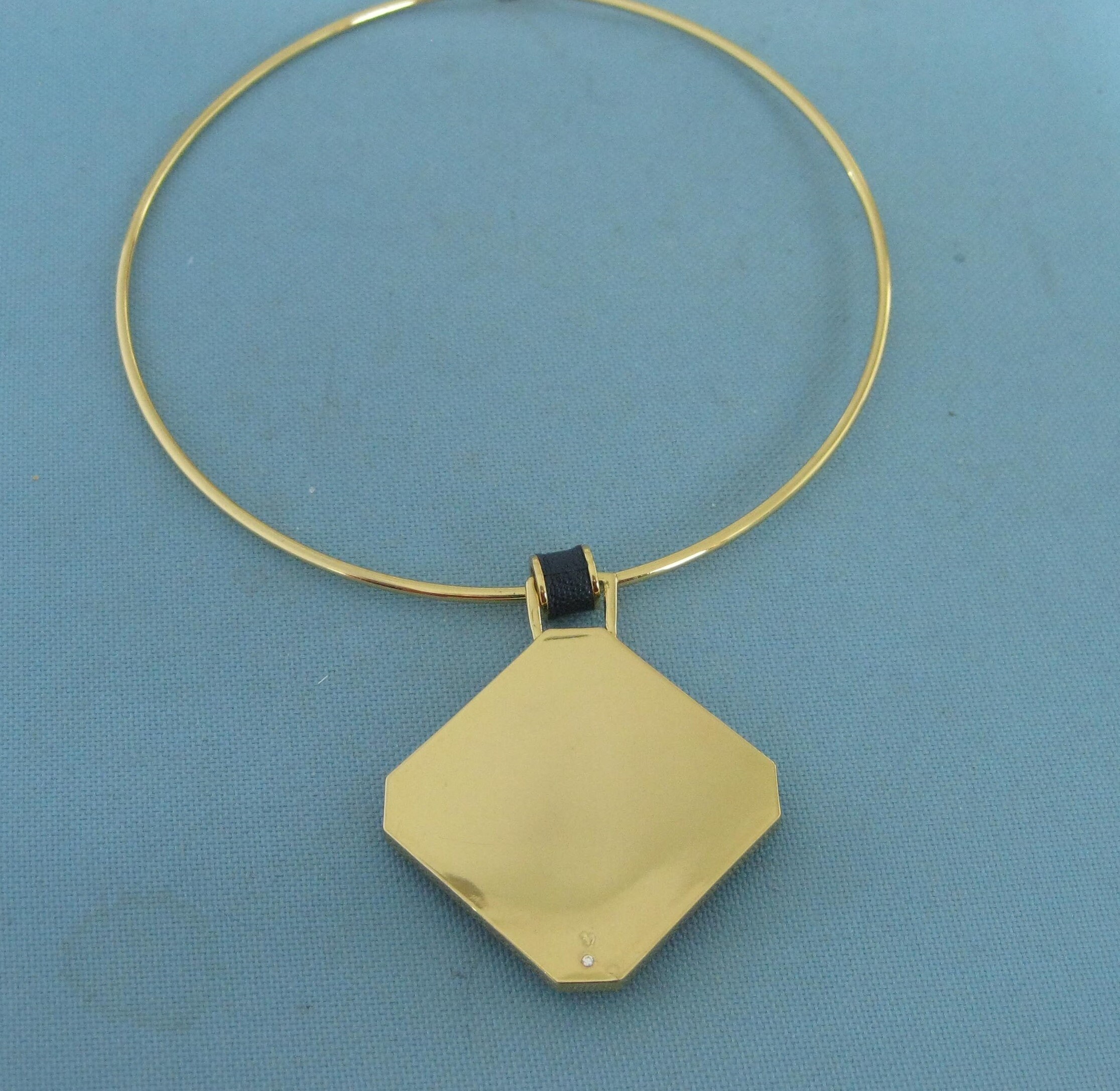 Signed Gold Tone Torque Necklace With Large Black Pebbled Faux Etsy