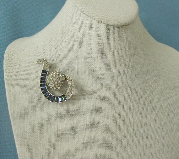 Silver Tone and Faux Blue Sapphire Brooch and Bra… - image 6