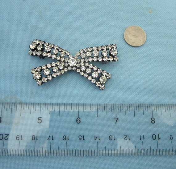 Vintage West German Japanned Crystal Bow Brooch - image 7