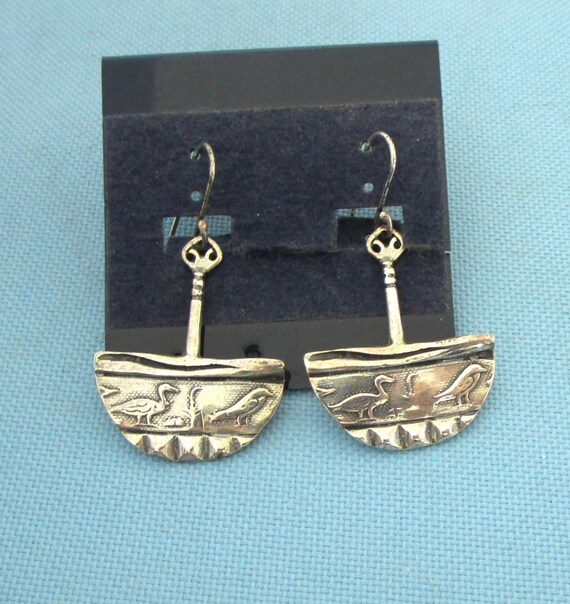 Signed Sterling Egyptian Style Bird Dangle Earrin… - image 8