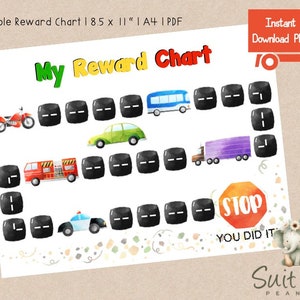 Transportation Printable Kids Reward Chart Printable Car Sticker Chart For Kids Behavior Chart Toddler Routine Potty Training Chart Goals
