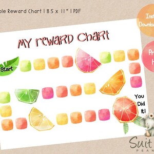 Citrus afdrukbare beloningsgrafiek voor kinderen Afdrukbare fruitstickergrafiek voor kinderen Gedragsgrafiek Peuter Routine Zindelijkheidstraining Grafiek Doelen