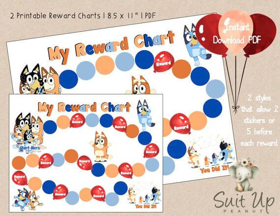 Bluey Printable Kids Reward Chart Printable Keepy Uppy Sticker Chart For Kids Behavior Chart Toddler Routine Potty Training Chart Goals