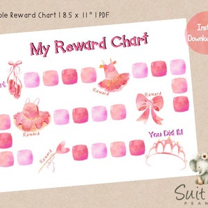 Ballerina Printable Kids Reward Chart Printable Girls Sticker Chart for ...
