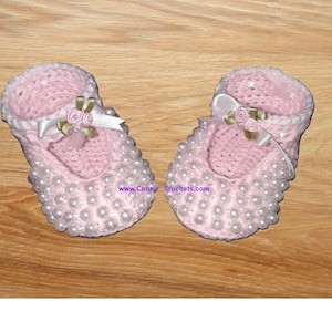 Pearl Christening Shoes: Newborn Baby Girl Beaded Ribbon Slippers
