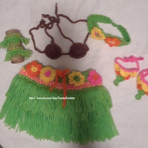 Hawaiian Hula Baby 5-pc outfit, Halloween Costume, Photo Prop